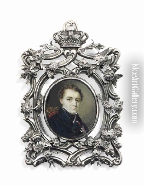 Christian Viii (1786-1848), King Of Denmark, Seated On A Red Upholstered Chair, In Blue Coat, Wearing Orders Including The Breast-star Of The Order Of The Elephant Oil Painting - Carl Ludvig von Ploetz