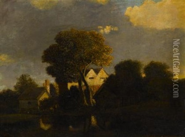 Houses In A Woodland Setting Oil Painting - John Berney Crome