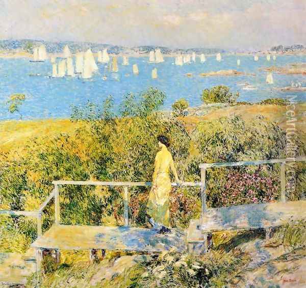 Yachts, Gloucester Harbor Oil Painting - Frederick Childe Hassam