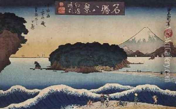 Improving weather at Enoshima Oil Painting - Utagawa Kunisada