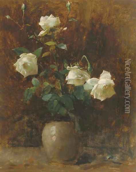 White roses in a vase Oil Painting - Floris Arntzenius