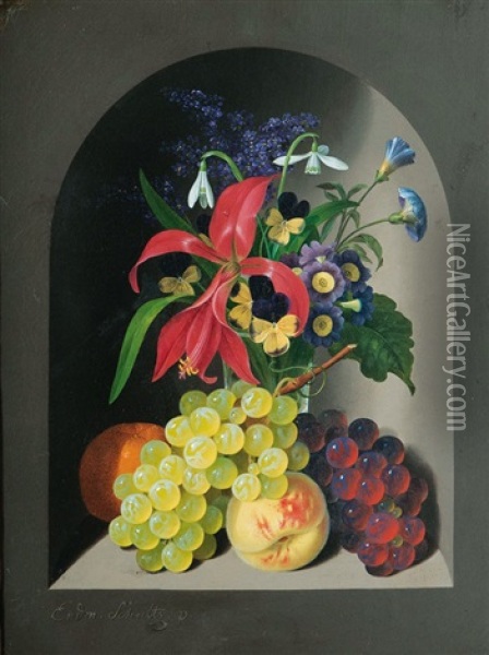 Stilleben Mit Blumen Und Fruchten Oil Painting - Erdmann Schultz