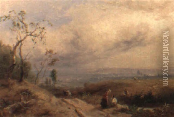 A Peep At The Metropolis, From Hampstead Heath Oil Painting - James Baker Pyne