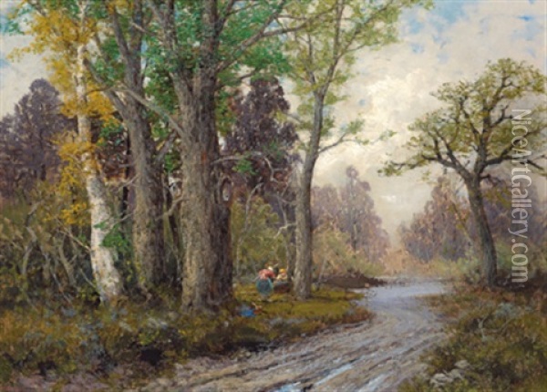 Reisigsammlerinnen Im Herbstwald Oil Painting - Georg Fischhof