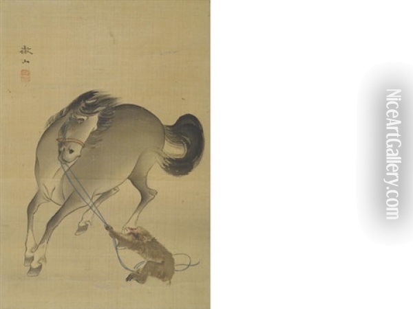 Horse And Monkey Oil Painting -  Tetsuzan