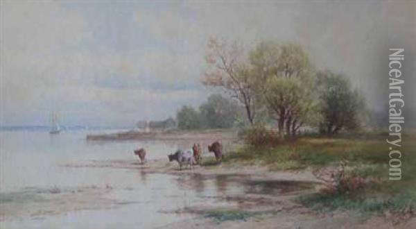 Coastline With Cattle Oil Painting - Carl Weber