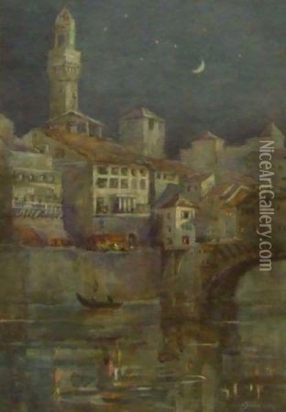 Continental Town By Moonlight Oil Painting - Albert Moulton Foweraker