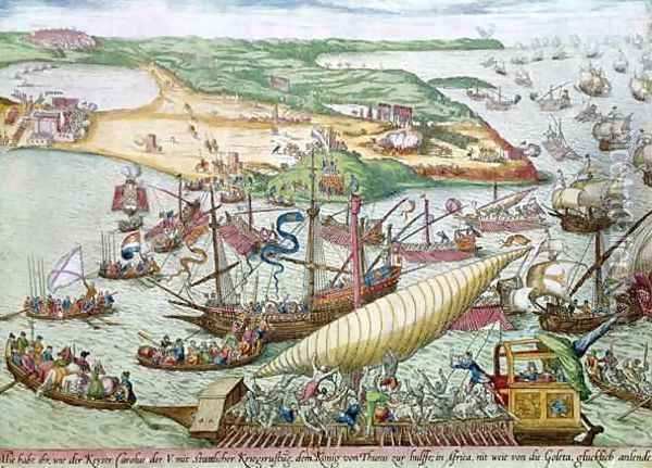 The Siege of Tunis or La Goulette by Charles V in 1535 Oil Painting - Franz Hogenberg