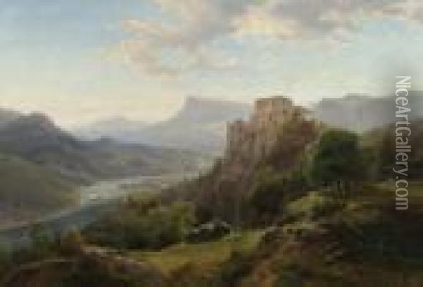 Mountain Landscape. 1858. Oil Painting - Johann-Hermann Carmiencke