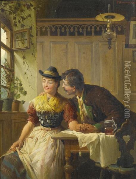 A Peasant Couple In An Interior Oil Painting - Peter Baumgartner