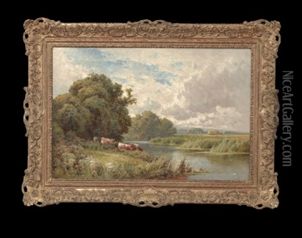 A Backwater, The Thames Near Great Marlow Oil Painting - Henry H. Parker