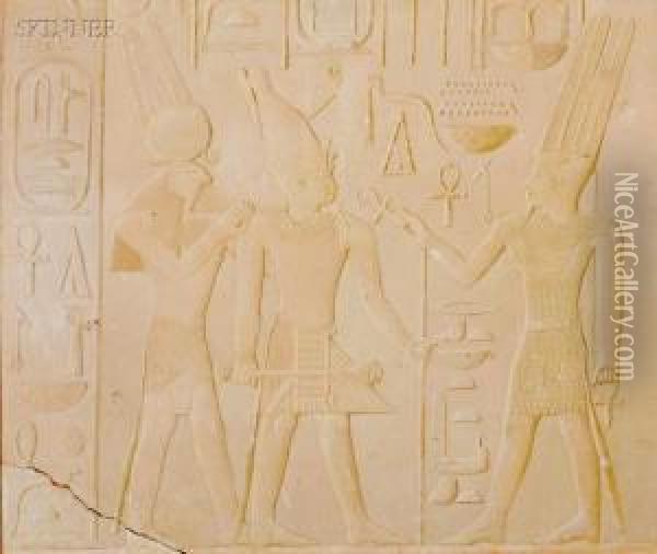 King Sesostris Between The Gods Amun And Horus-ra Oil Painting - Joseph Lindon Smith