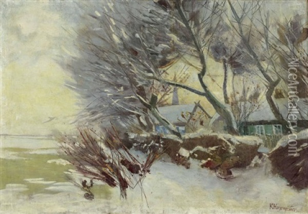 Winter Im Dorf Am See Oil Painting - Karl Hagemeister