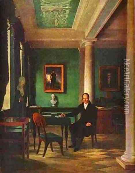 Portrait Of The State Chancellor Of The Internal Affairs Prince Victor Pavlovich Kochubey In His Study 1831-1834 Oil Painting - Aleksei Gavrilovich Venetsianov
