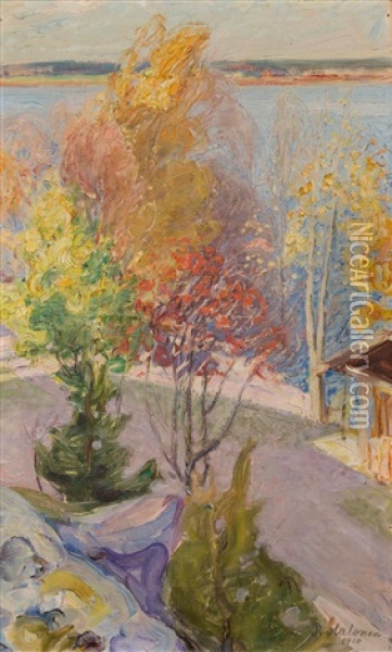 An Autumnal Landscape Oil Painting - Pekka Halonen