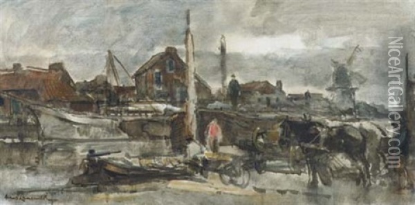 Activities On A Quayside Oil Painting - Frans Langeveld