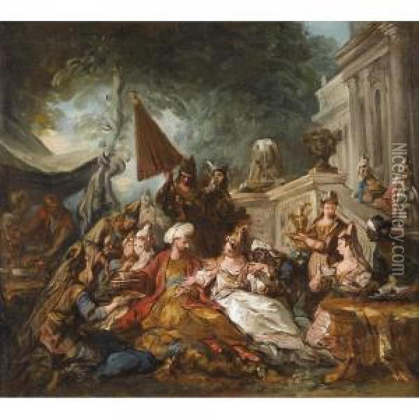 Scene Orientale Ou Le Banquet D'esther Oil Painting - Jean Francois de Troy