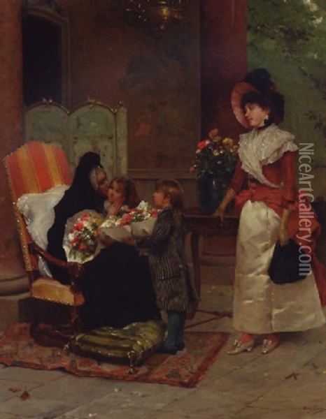 Flowers For Grandmere Oil Painting - Emile Auguste Pinchart
