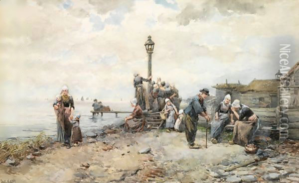 Departure Of The Fishing Fleet, Volendam Oil Painting - Johan Mari Ten Kate