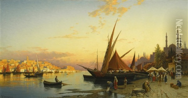 The Golden Horn, Constantinople Oil Painting - Hermann David Salomon Corrodi