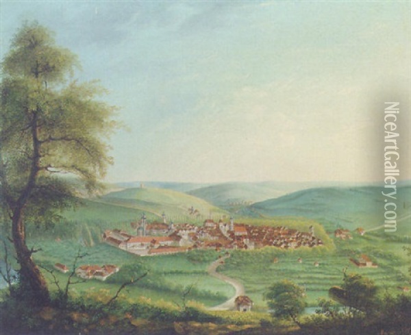 A Panoramic View Of An Austrian Town Oil Painting - Melchior Seltzam