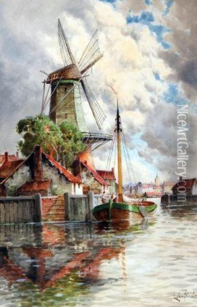 Dutch Canal Scene Oil Painting - Hermanus Jr. Koekkoek