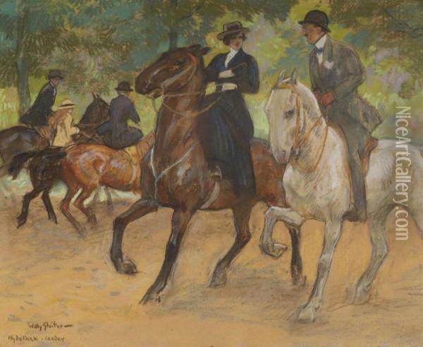 Horse Riding In Hyde Park, London Oil Painting - Willy Sluyters