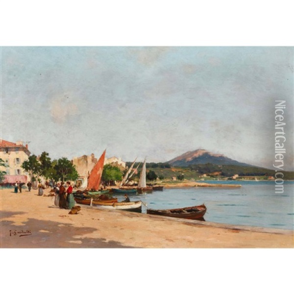 Sommerliche Uferpromenade Oil Painting - Joseph Garibaldi