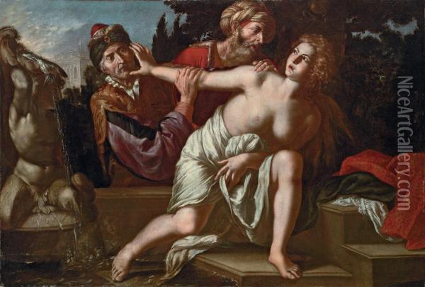 Susannah And The Elders Oil Painting - Giovanni Francesco Guerrieri
