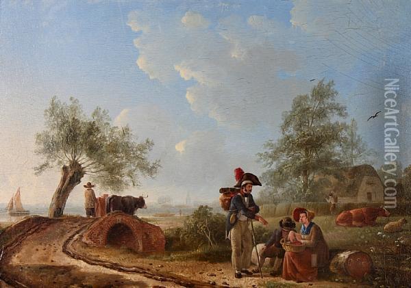 Travellers Resting By The Wayside Oil Painting - Jean-Baptiste De Roy