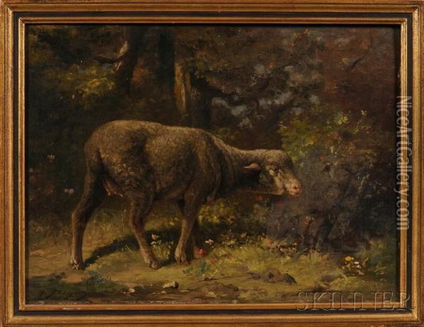 Sheep In A Forest Landscape Oil Painting - Charles Emile Jacque