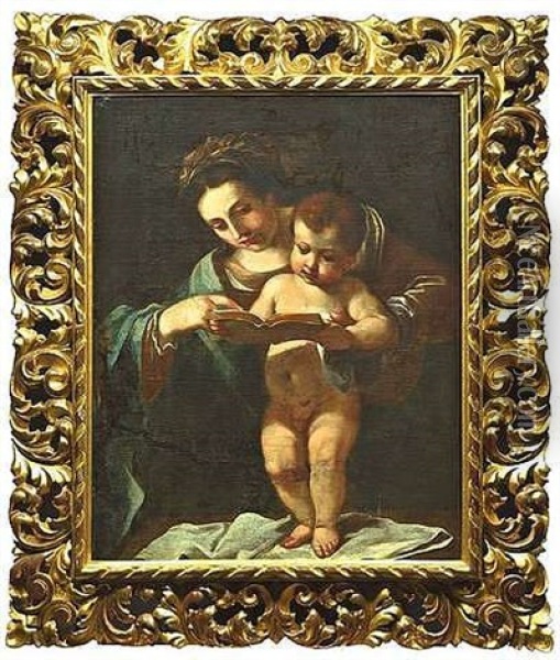 Madonna Mit Stehendem Jesusknaben, Ein Buch Betrachtend Oil Painting -  Guercino