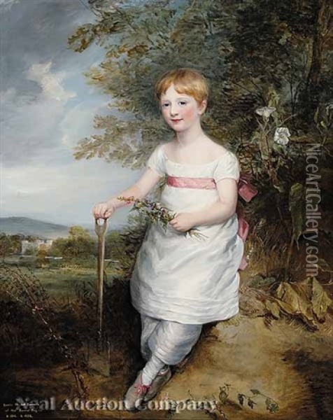 Portrait Of Louisa Pleydell-bouverie As A Young Gardener, In The Park Of Longford Castle, Wiltshire Oil Painting - Sir William Beechey