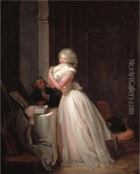 A Lady At Her Toilet Wearing A Pink Dress Oil Painting - Louis Leopold Boilly