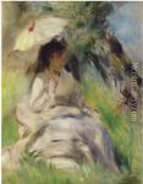 Jeune Femme A L'ombrelle Oil Painting - Pierre Auguste Renoir