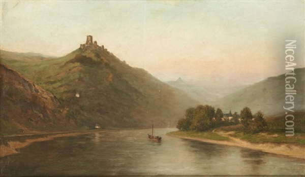 Bateau Sur Le Rhin Oil Painting - Gustavus Arthur Bouvier