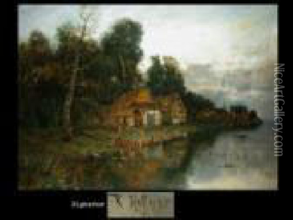 Bauernhof Am Fluss Oil Painting - Karl Heffner