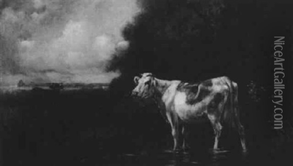 Cows Wading In A Stream Oil Painting - Emile van Marcke de Lummen
