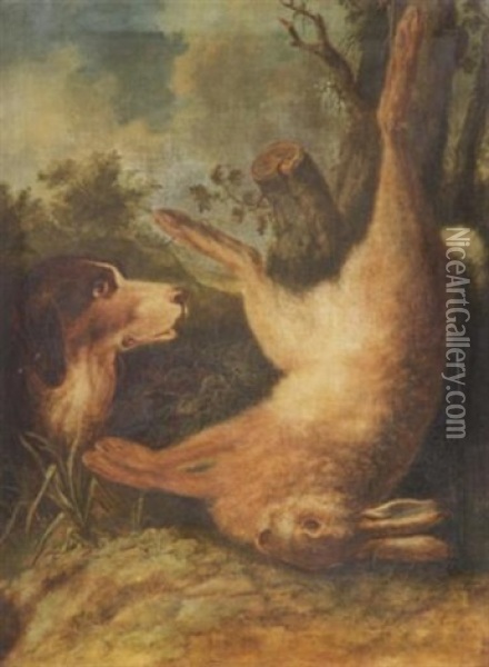 Jagdnund Mit Einem Erlegten Hasen Oil Painting - Georg Kneipp