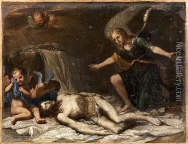 La Deploration Sur Le Christ Mort Par Les Anges Oil Painting - Antoine Bouzonnet-Stella