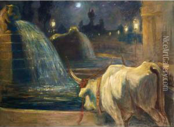 An Ox Near A Fountain Oil Painting - Jean Joseph Delvin