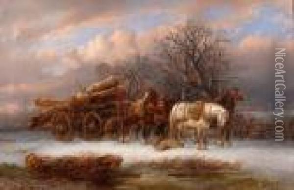 Timber Wagon In Winter Oil Painting - Alexis de Leeuw