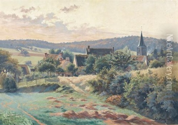 Franzosische Hugellandschaft Mit Dorf Oil Painting - Gaston Anglade