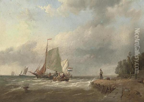 A Blustery Day Off The Dutch Coast Oil Painting - William Clarkson Stanfield