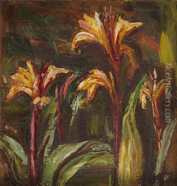 Exotic Flowers, 20's Of 20th Century Oil Painting - Kazimierz Zieleniewski