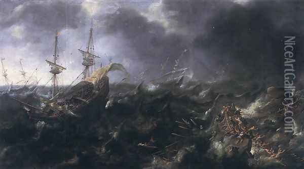 Ships in Peril 1623 Oil Painting - Andries Van Eertvelt