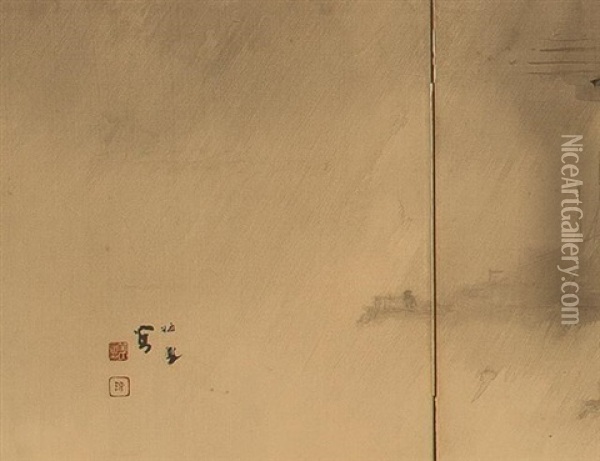 Landscape(6-screen Paravent) Oil Painting - Seiho Takeuchi