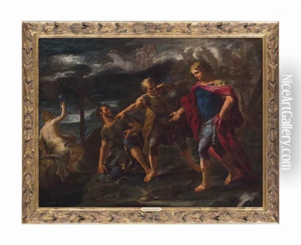 Rinaldo Called Back To Arms By Ubaldo And Carlo Oil Painting - Giovanni Battista Lama