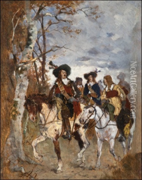 Ratsastajia (horsemen) Oil Painting - Friedrich von Puteani