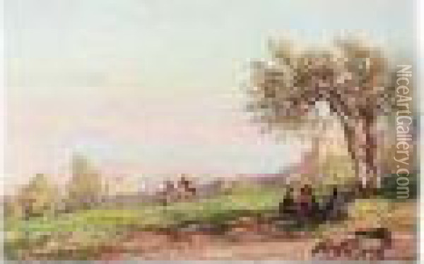 Shepherds Resting In The Shade Of A Tree Oil Painting - Georg Macco